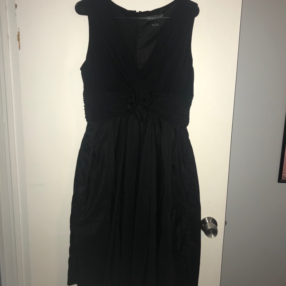 Black V-Neck Cocktail Dress Floral Accent